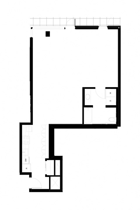Floor plan for studio, 1 bath, 961 sqft